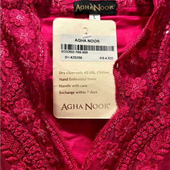 Agha Noor Fuschia Silk and Chiffon Women’s Tunic Top - Picture 6 of 12